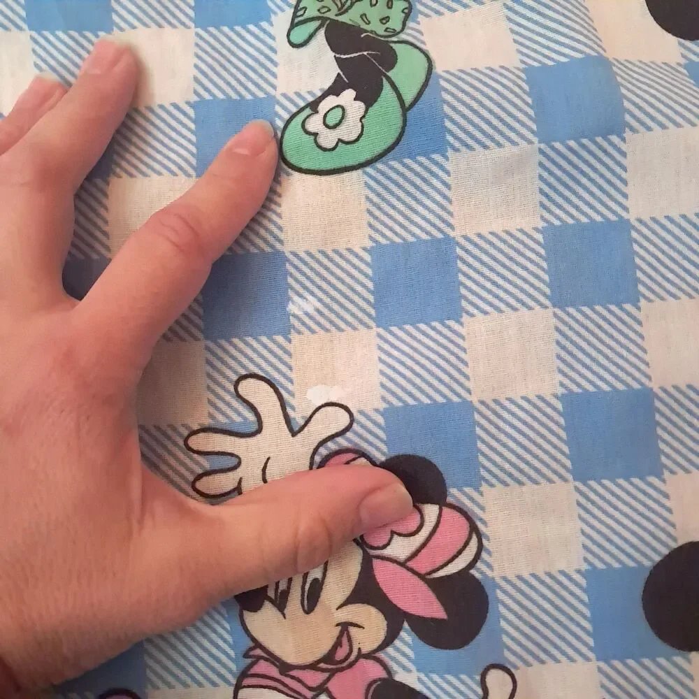 Disney Minnie Mouse twin flat sheet gingham plaid blue white fashion cotton 90s